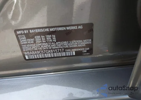 2016 BMW 320I from USA, damaged, VIN WBA8A9C57GK615717